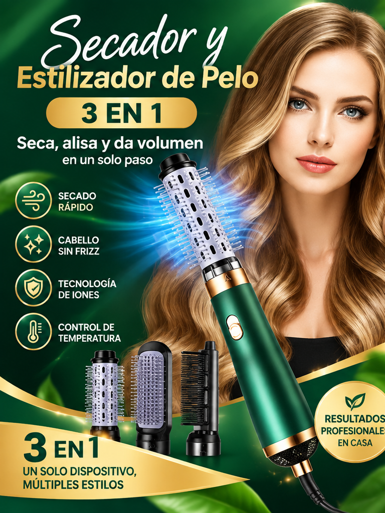 Cepillo Alisador Secador y Rizador 3en1